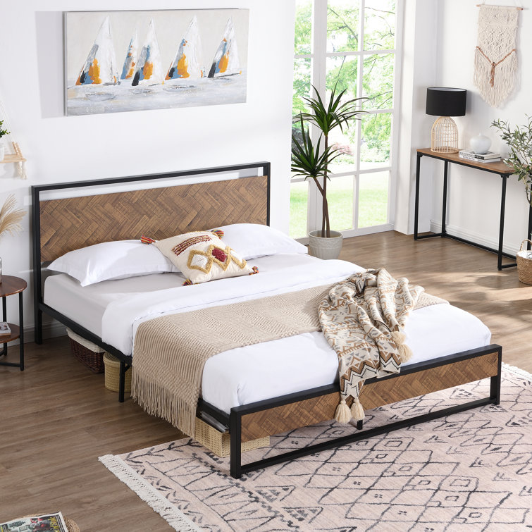 Metal frame platform bed with deals headboard